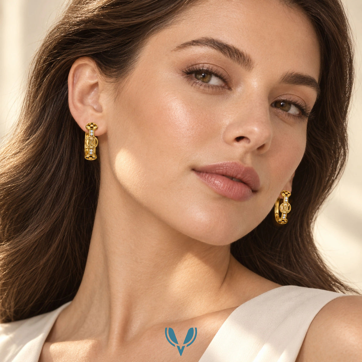 LV' inspired Monogram CZ Hoop Earrings