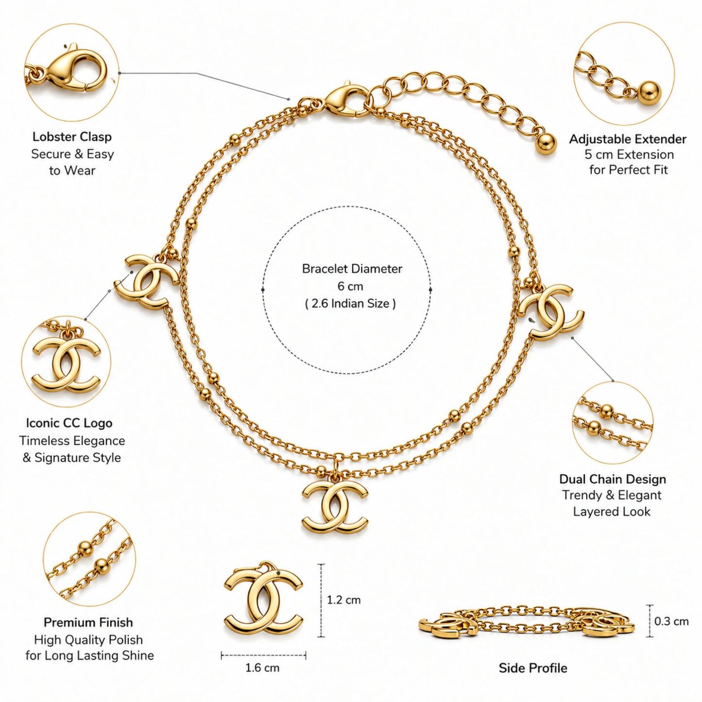 CC' Inspired Double Layer Bracelet