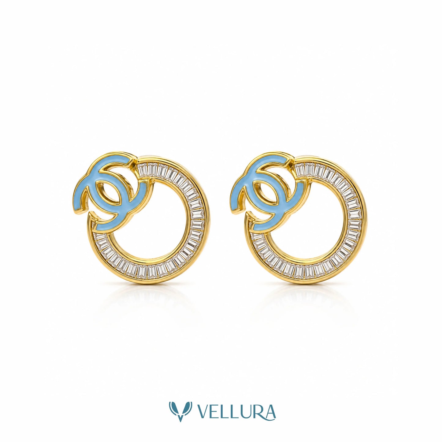 CC" Designer Inspired Blue CZ Stud Earrings