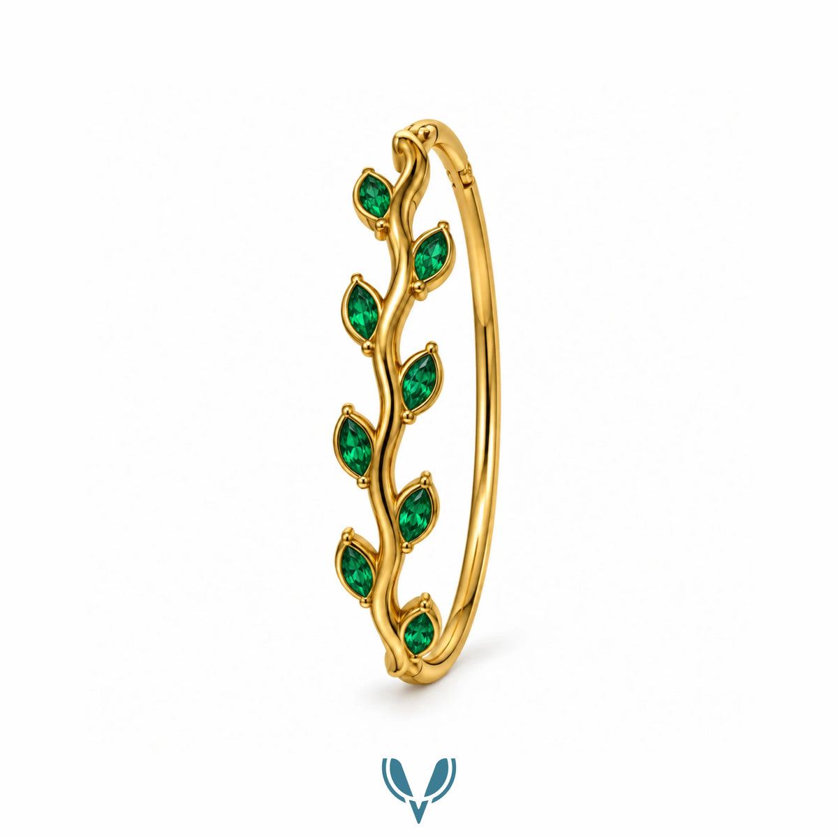 Emerald Leaf Stone Bangle Bracelet