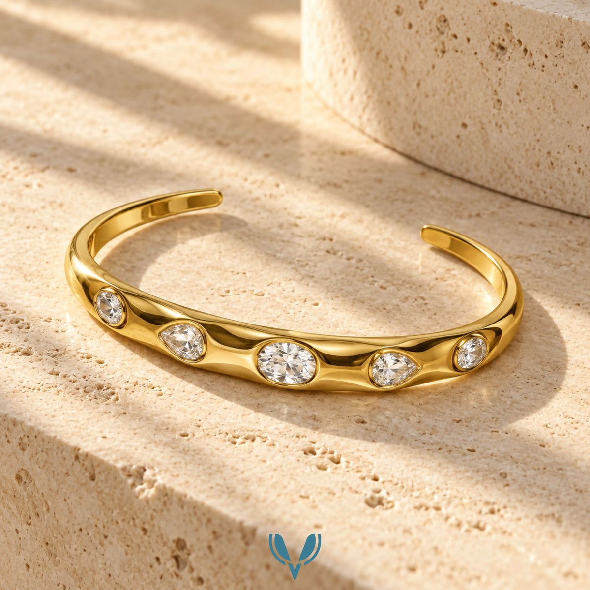 Open Cuff CZ Stone Bracelet