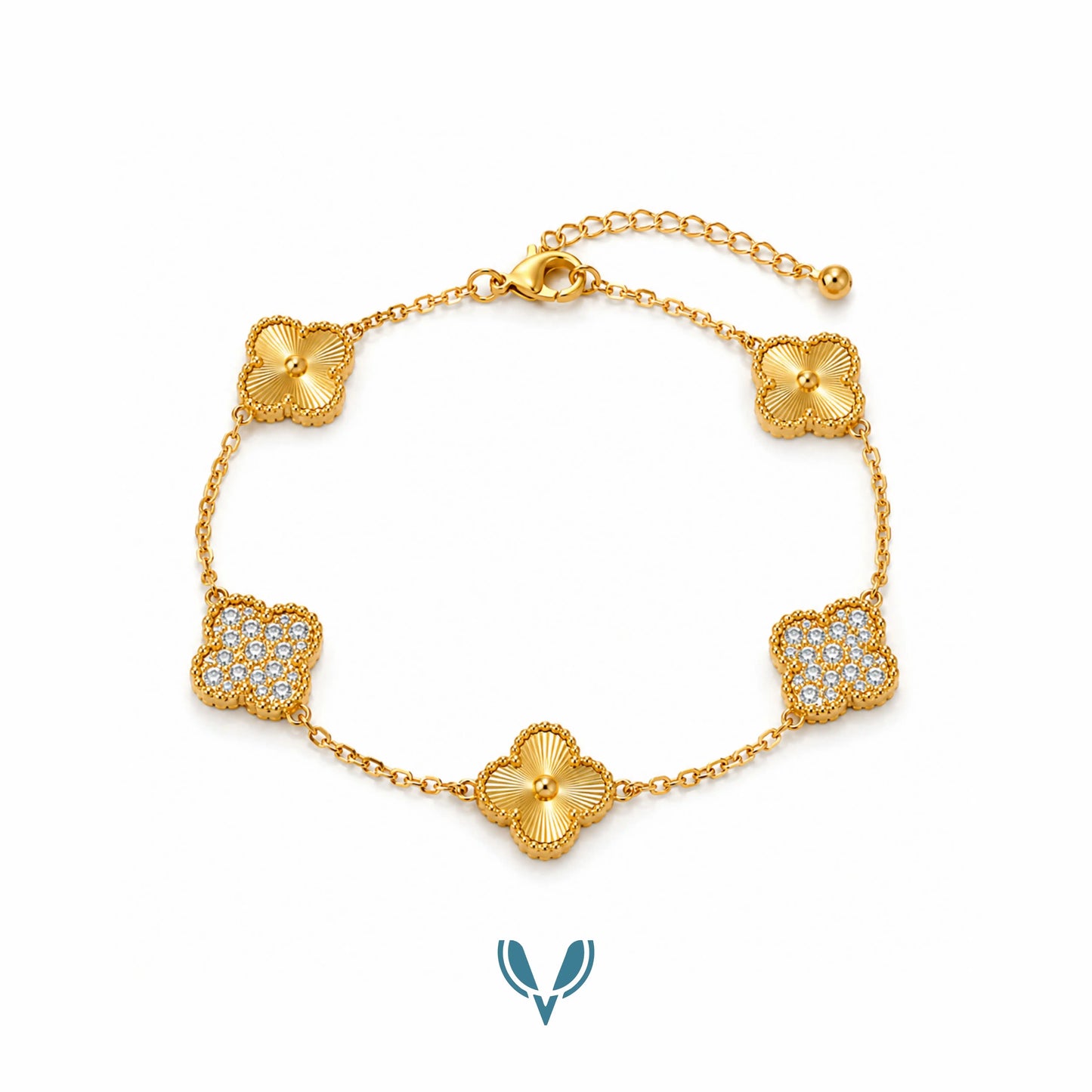 Studded Gold Clover Bracelet