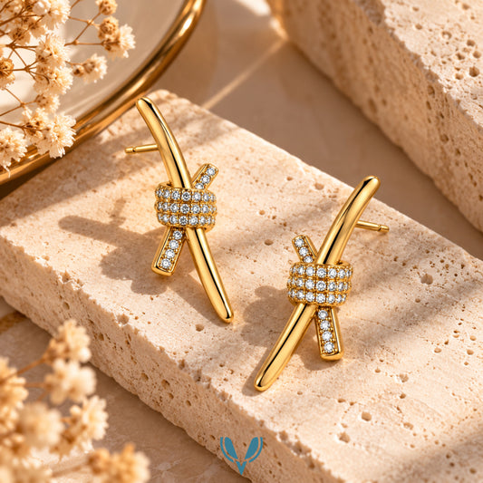 Gold Knot CZ Stud Earrings