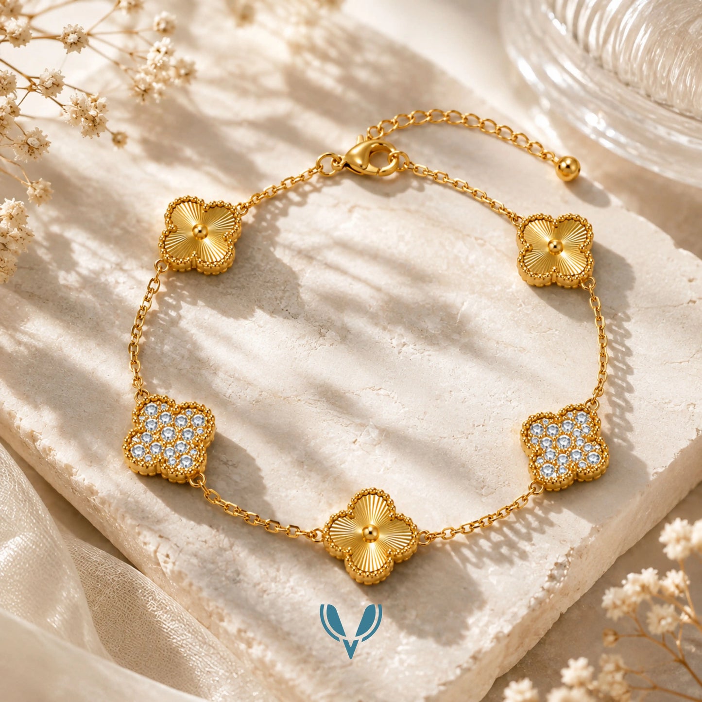 Studded Gold Clover Bracelet