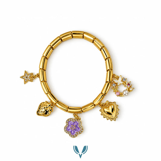 Gold Multi Charm Elastic Bracelet