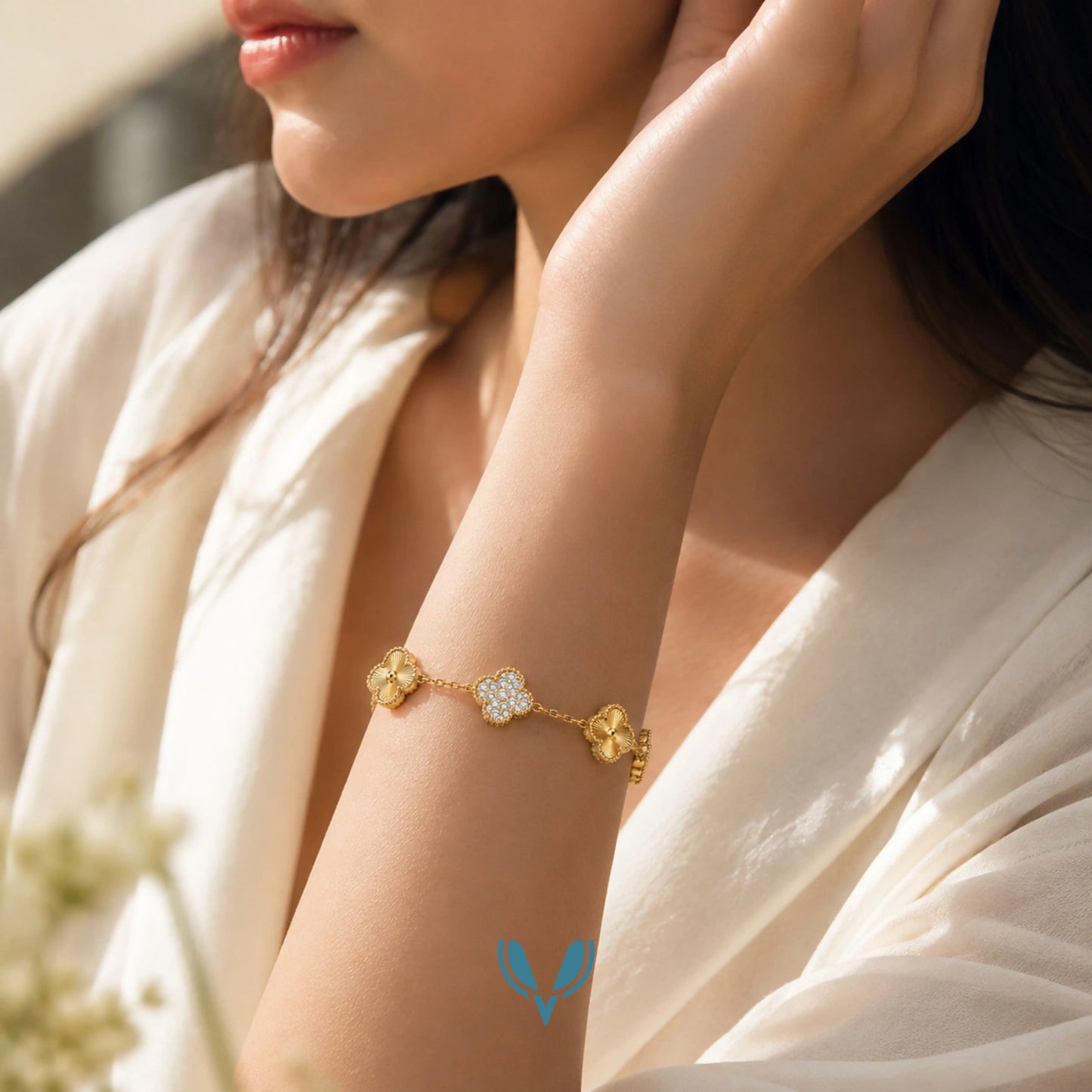 Studded Gold Clover Bracelet