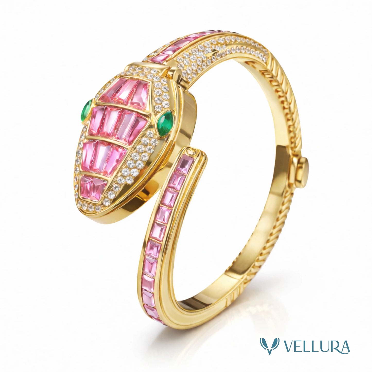 Pink Serpent Watch With Ruby & Emerald Accents