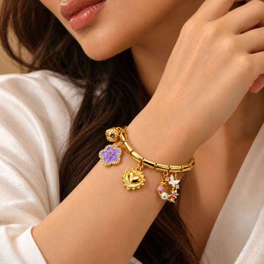 Gold Multi Charm Elastic Bracelet