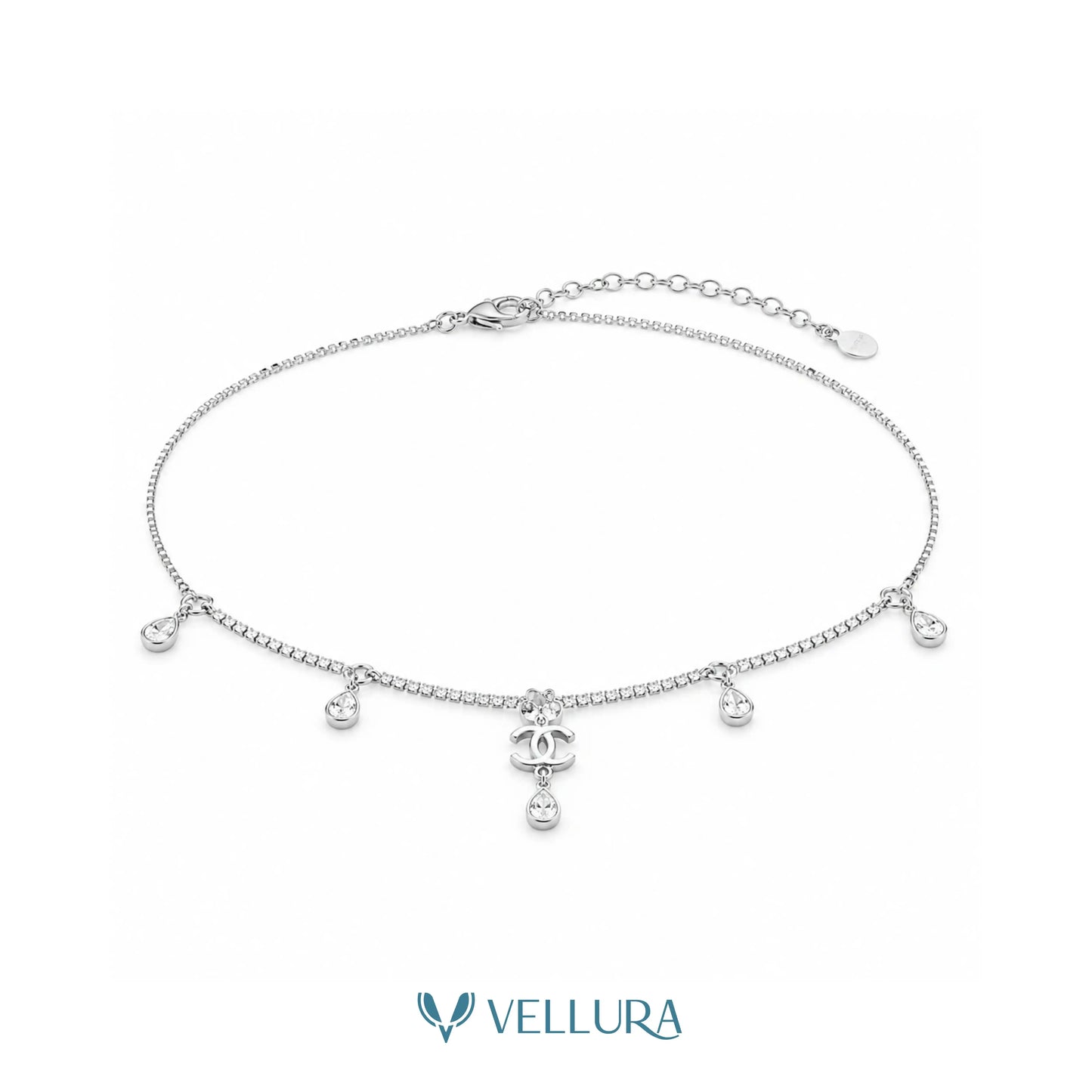 Silver Crystal Drop Necklace