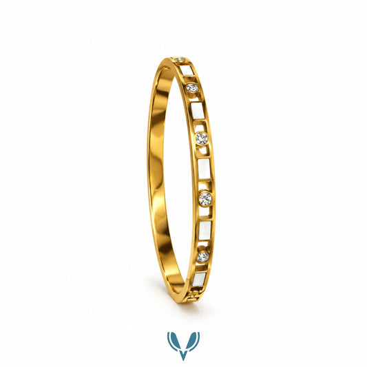 Gold White Inlay CZ Bangle Bracelet