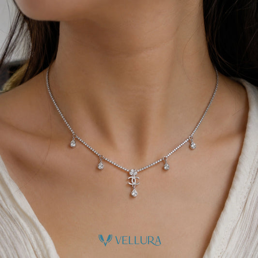 Silver Crystal Drop Necklace