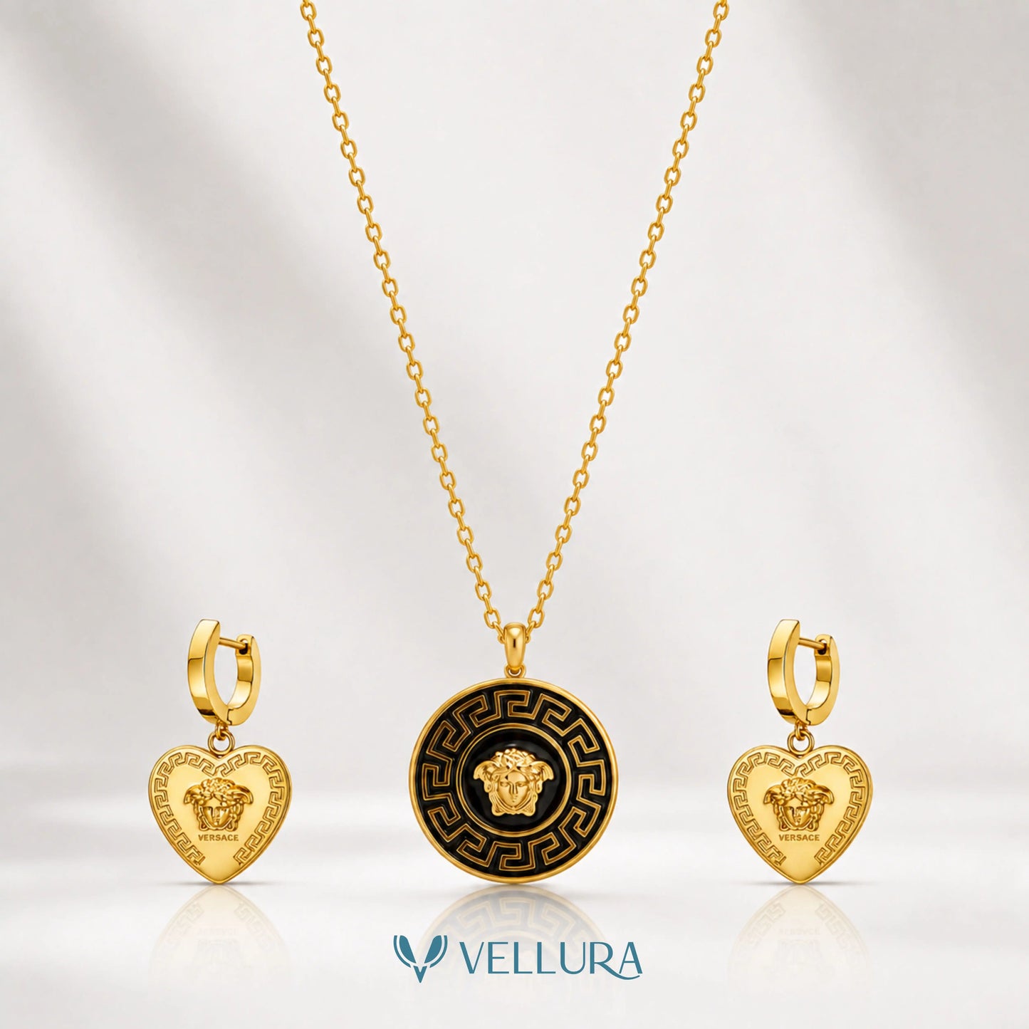 Medusa Necklace Set with Heart Earrings
