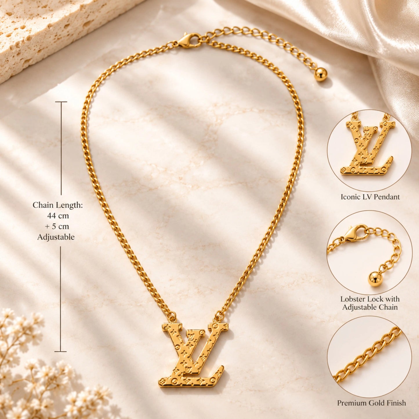 LV' Inspired Monogram Pendant Necklace