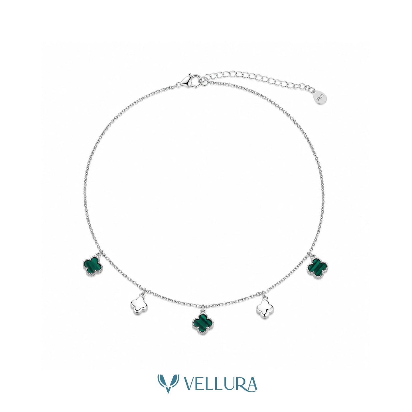 Silver Green Clover Charm Necklace