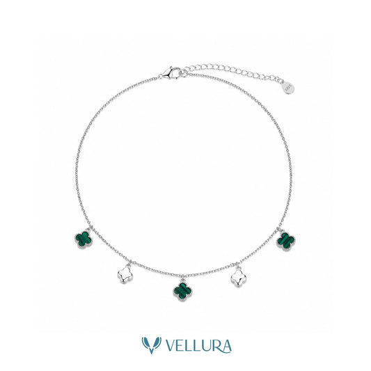 Silver Green Clover Charm Necklace