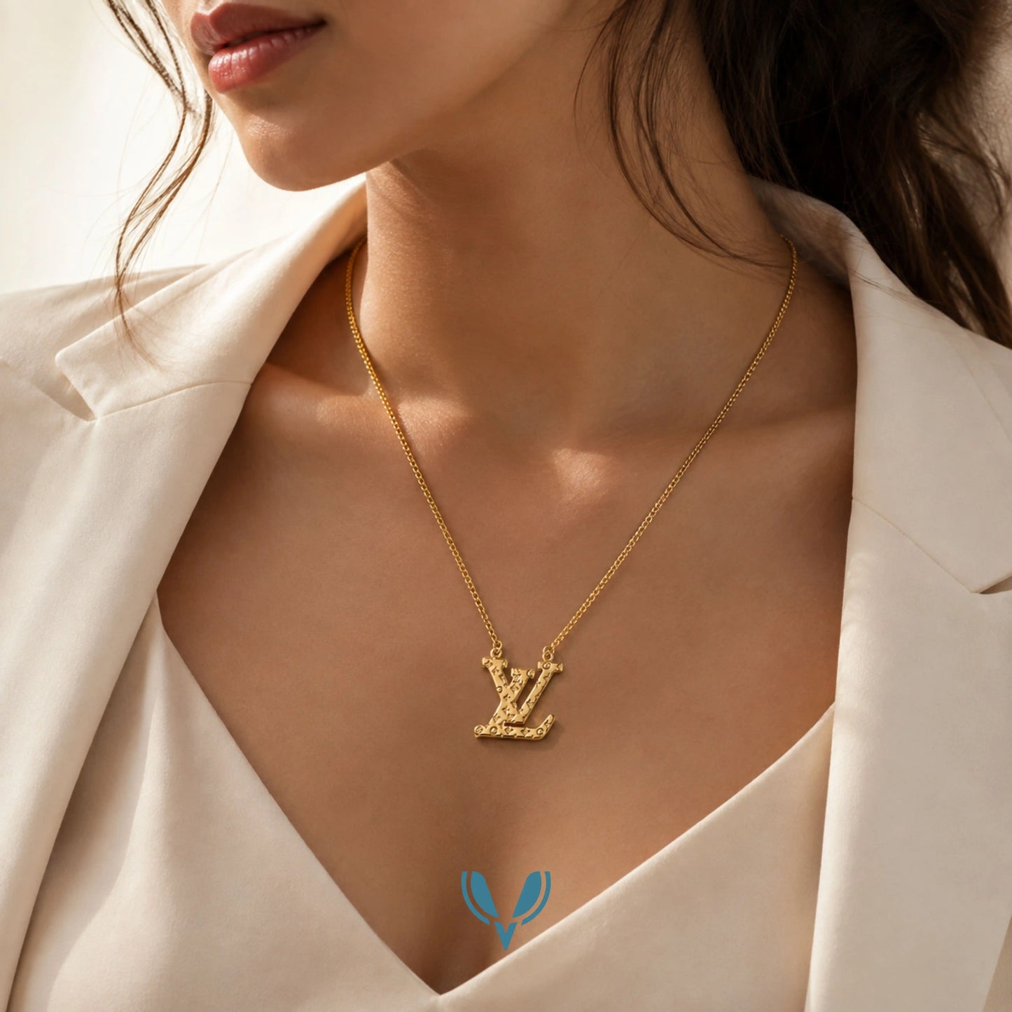 LV' Inspired Monogram Pendant Necklace