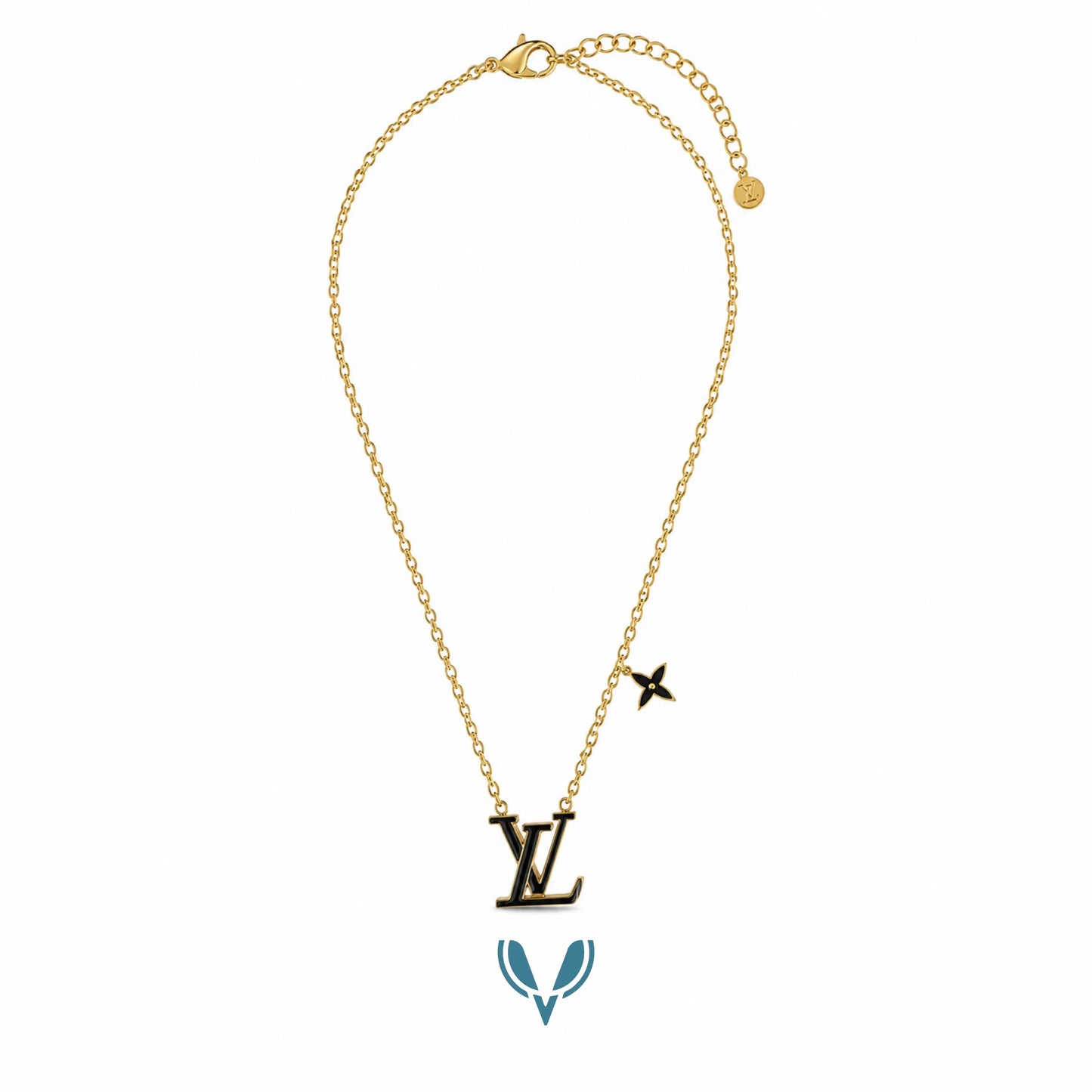 LV Inspired Black Charm Necklace