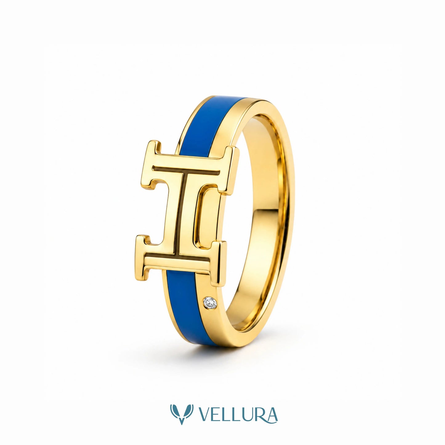 Hermès Inspired Blue Enamel Ring
