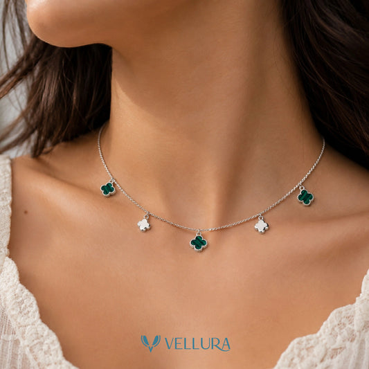 Silver Green Clover Charm Necklace
