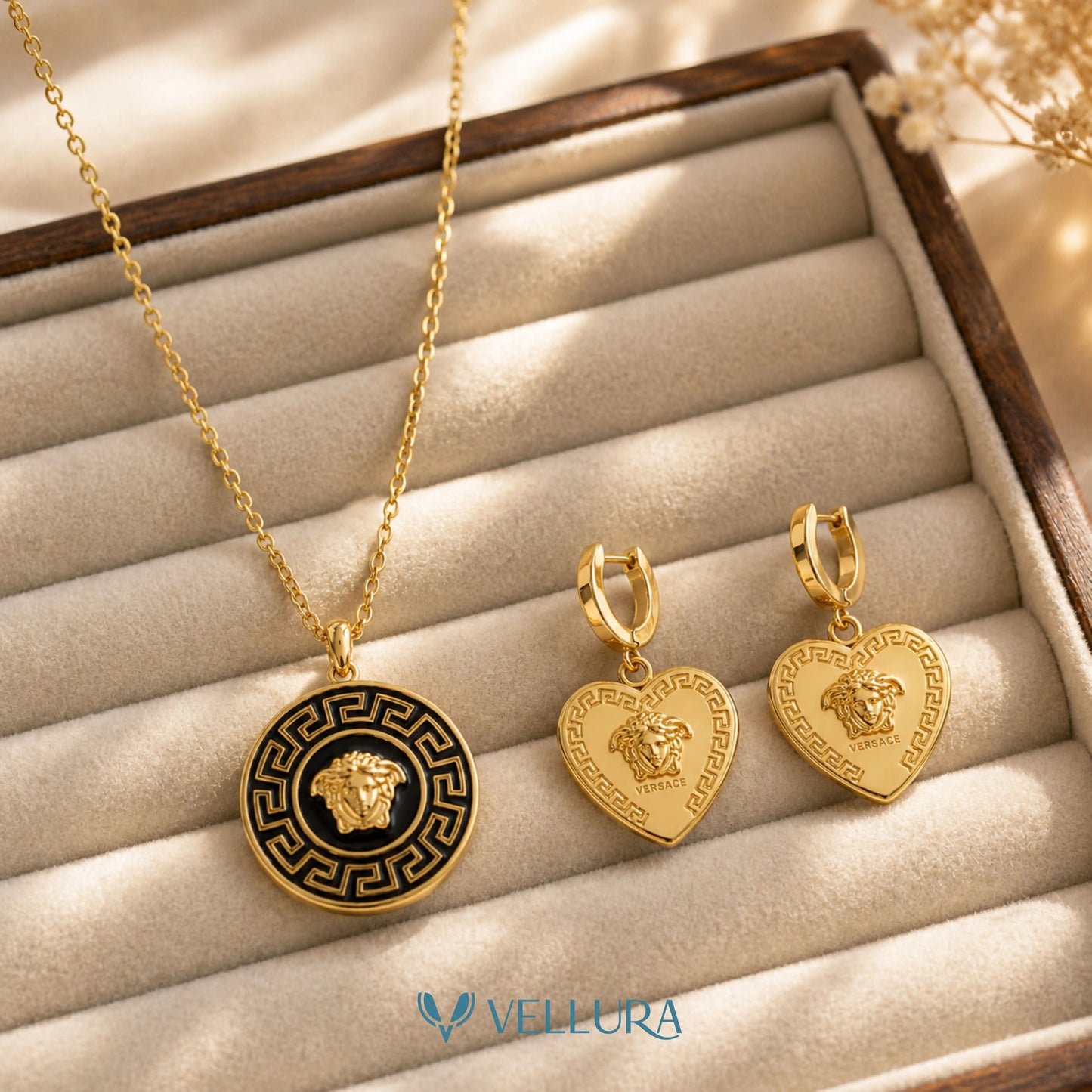 Medusa Necklace Set with Heart Earrings