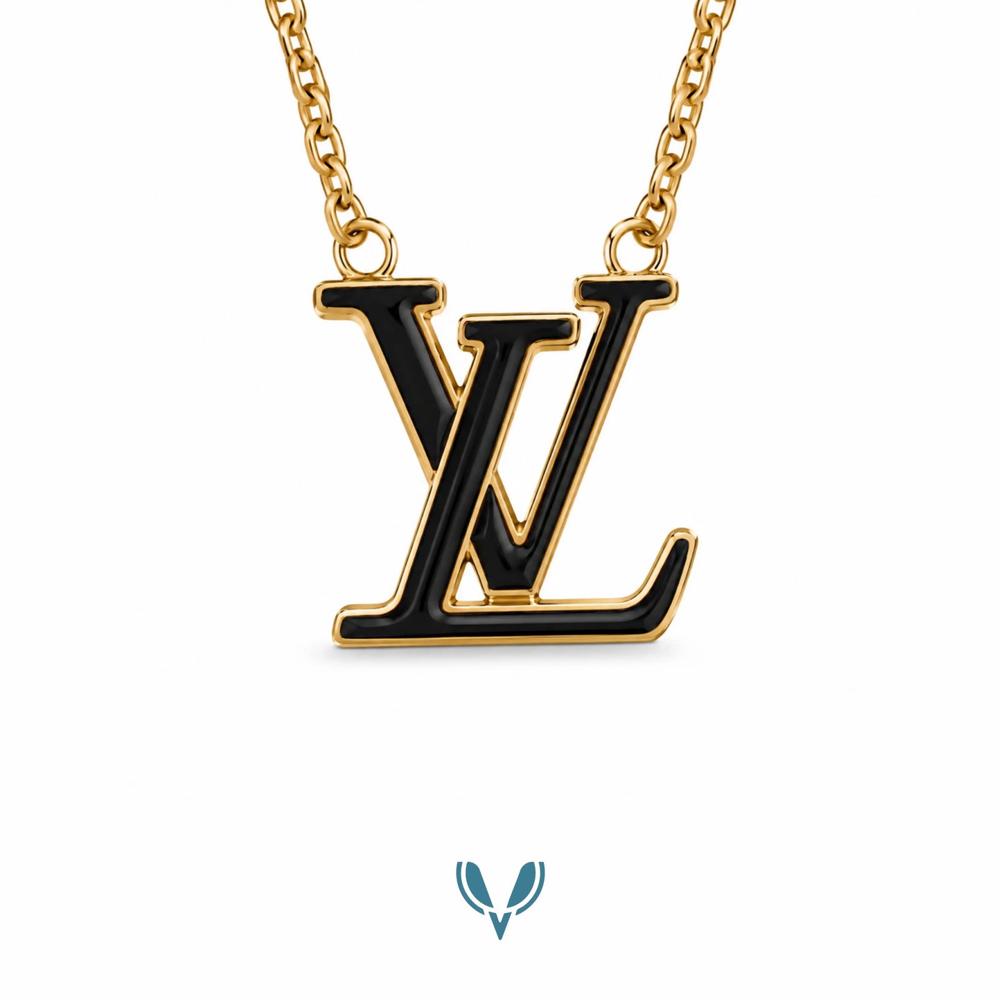 LV Inspired Black Charm Necklace