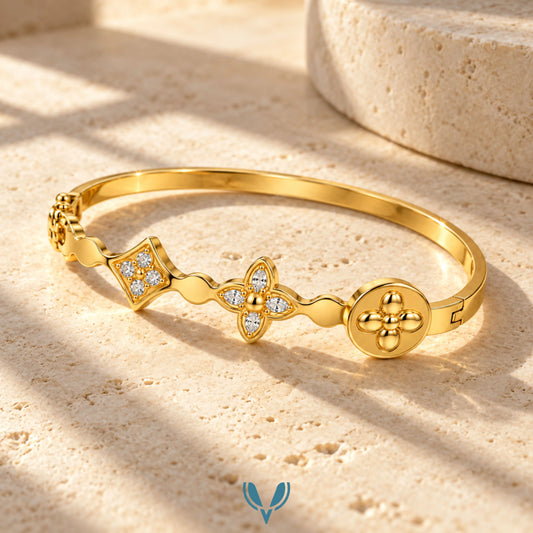 Floral Monogram CZ Bangle Bracelet