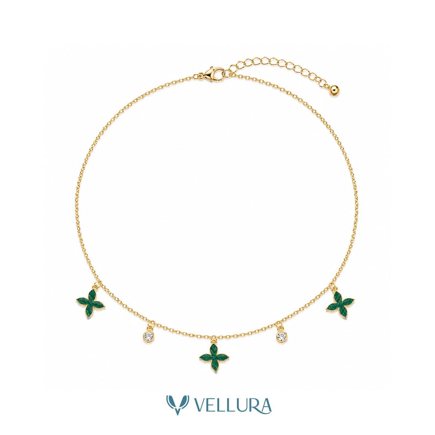 Emerald Floral Charm Necklace