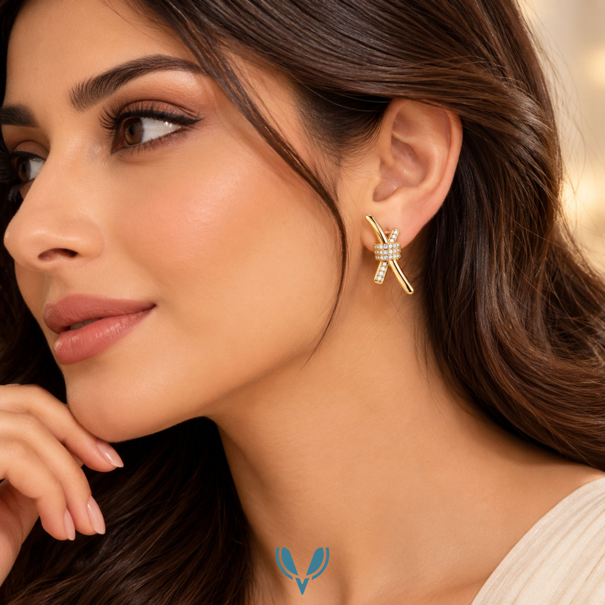 Gold Knot CZ Stud Earrings
