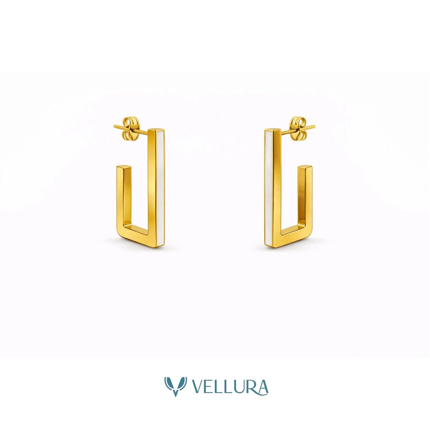 U-Shape Drop Earrings with White Accent