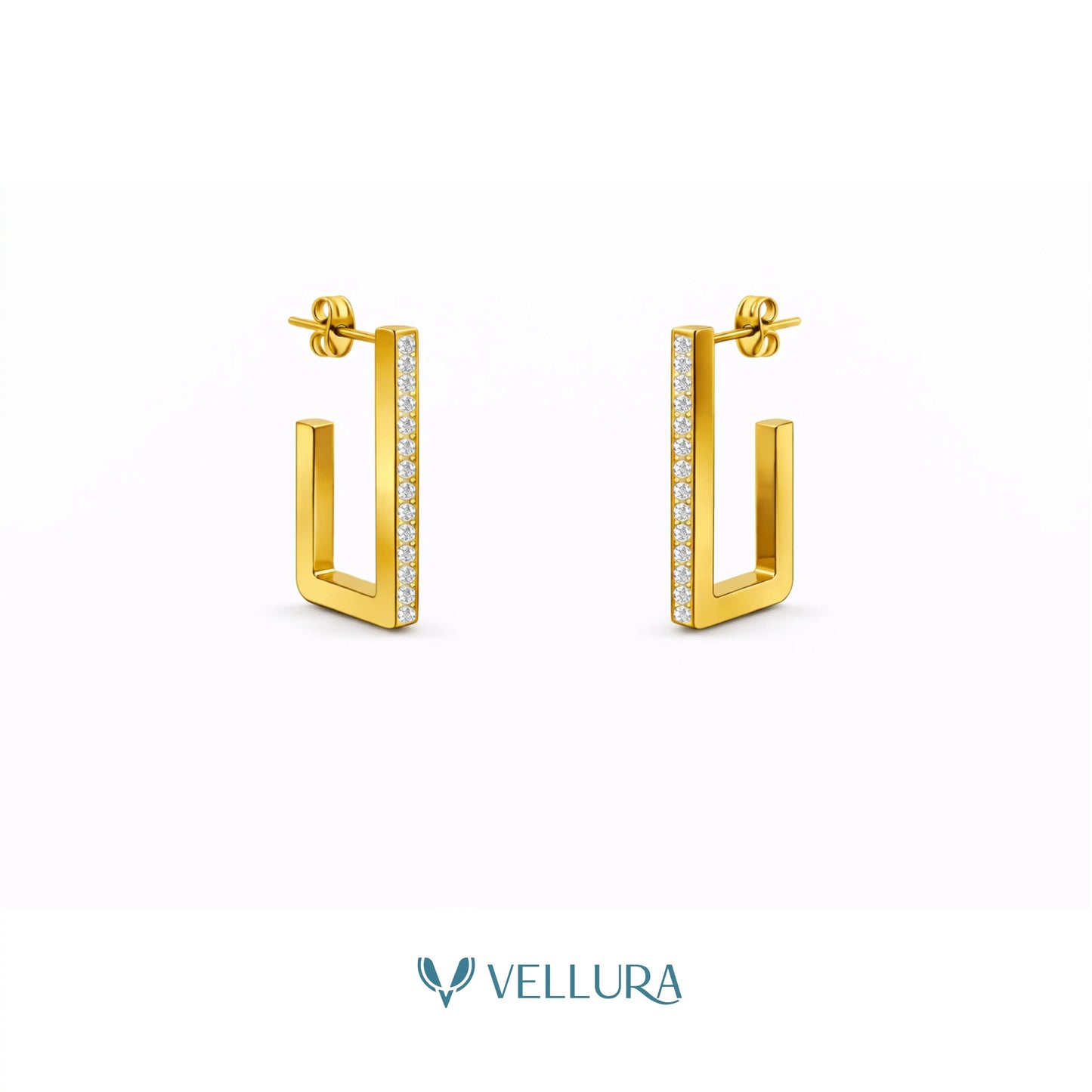 U-Shape Drop Earrings with White Accent