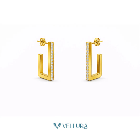 U-Shape Drop Earrings with White Accent