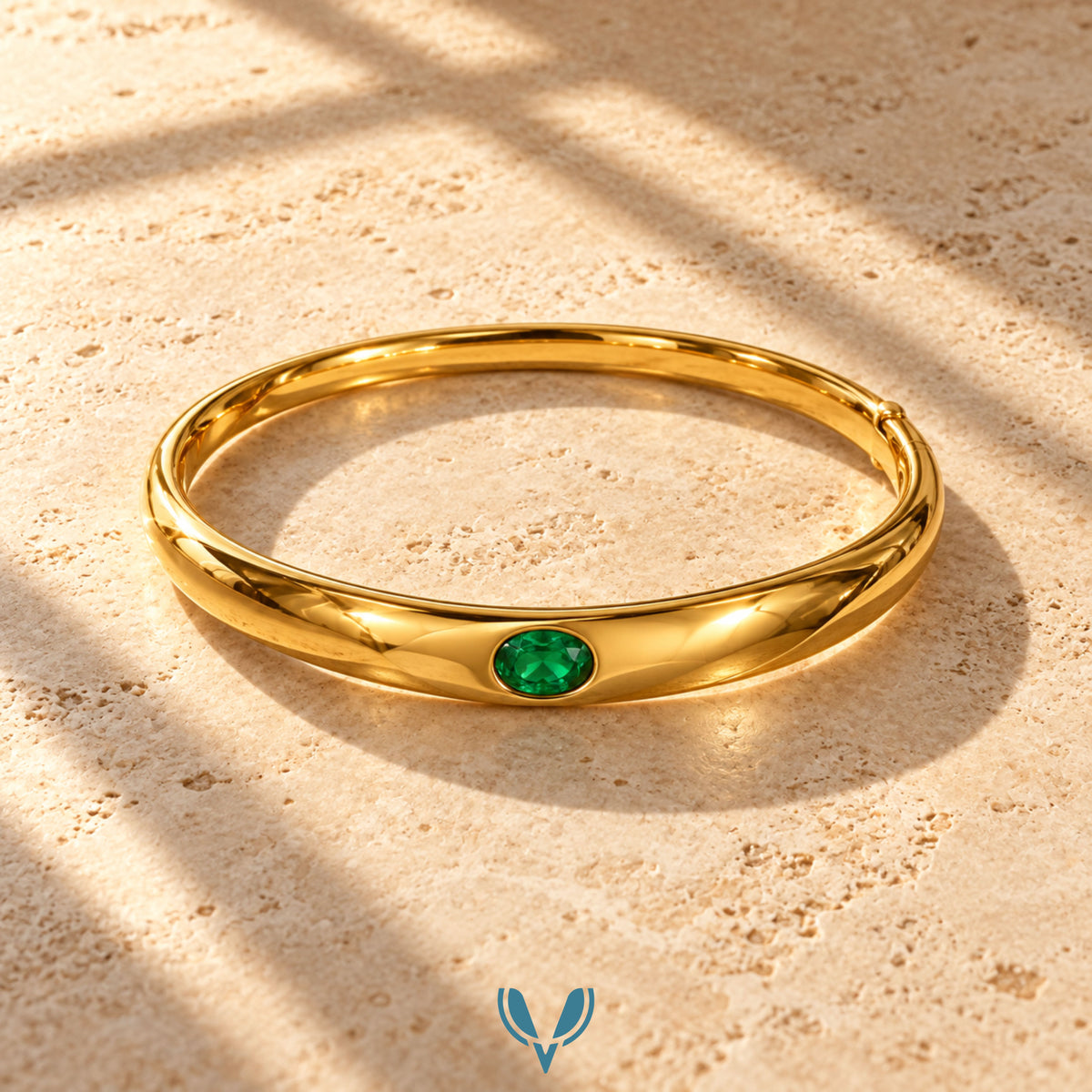 Emerald Green Stone Bangle Bracelet