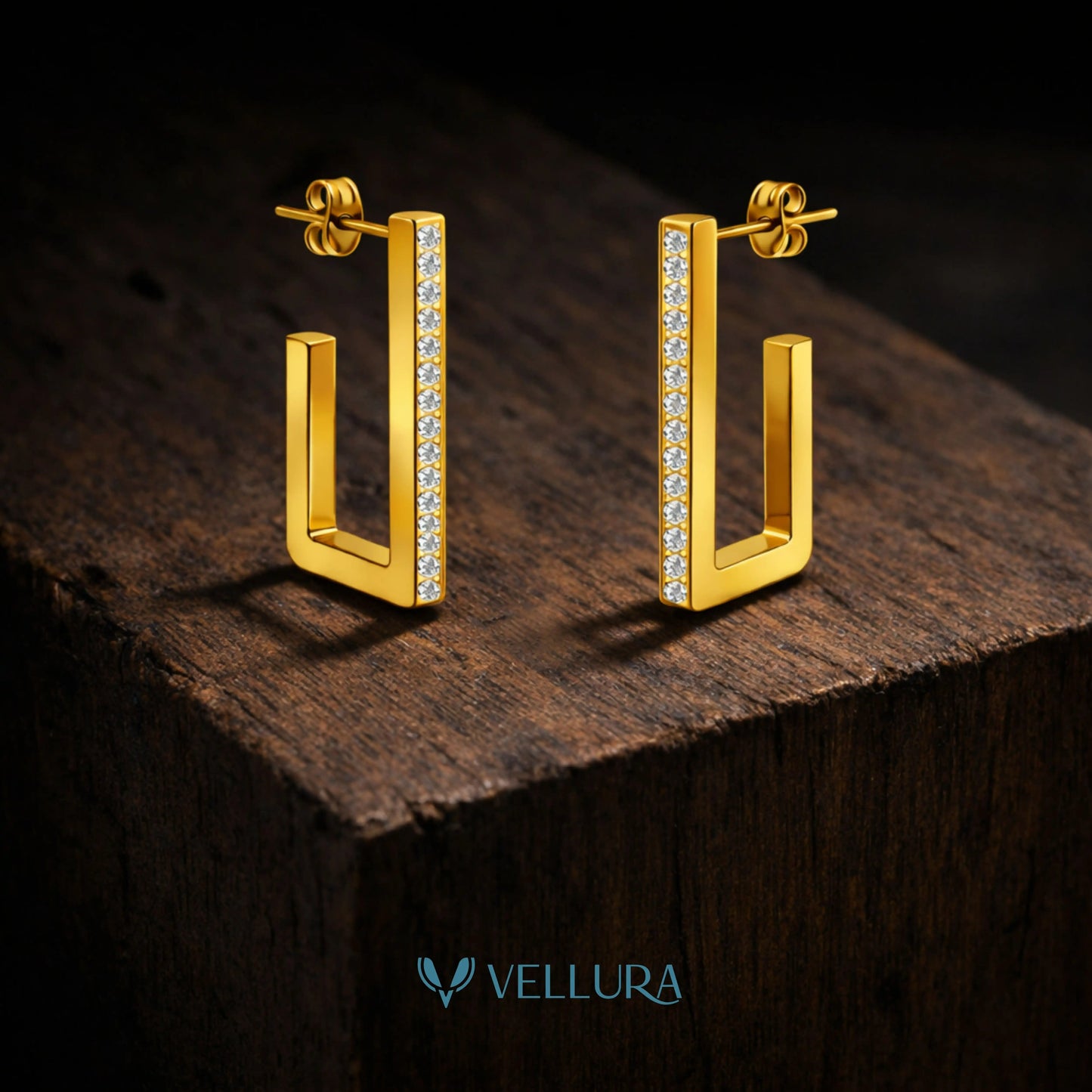 U-Shape Drop Earrings with White Accent