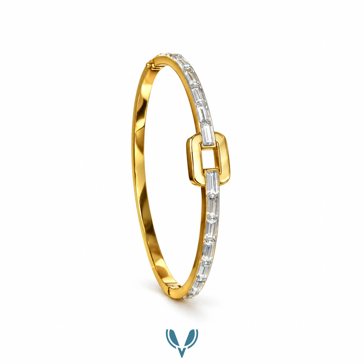 Gold Baguette CZ Buckle Bangle Bracelet