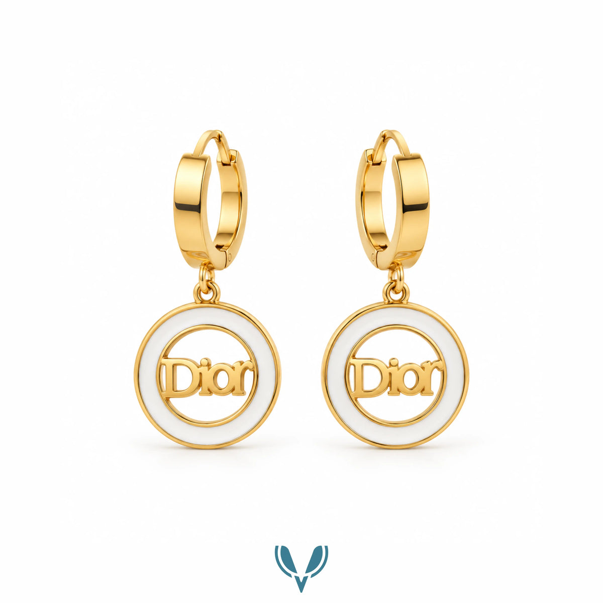 Gold & White Monogram Hoop Drop Earrings