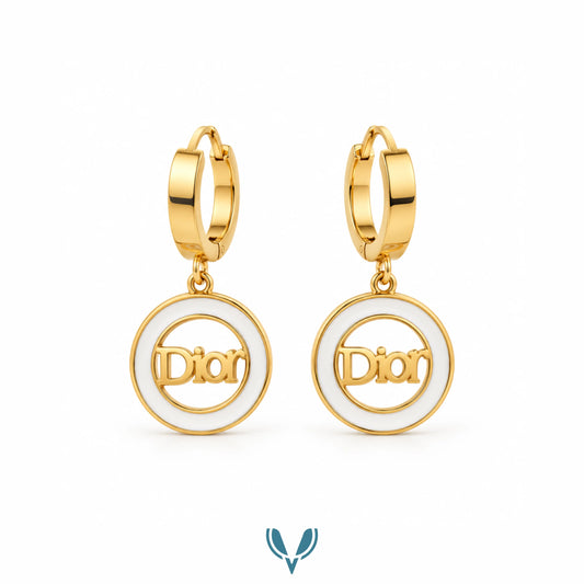 Gold & White Monogram Hoop Drop Earrings