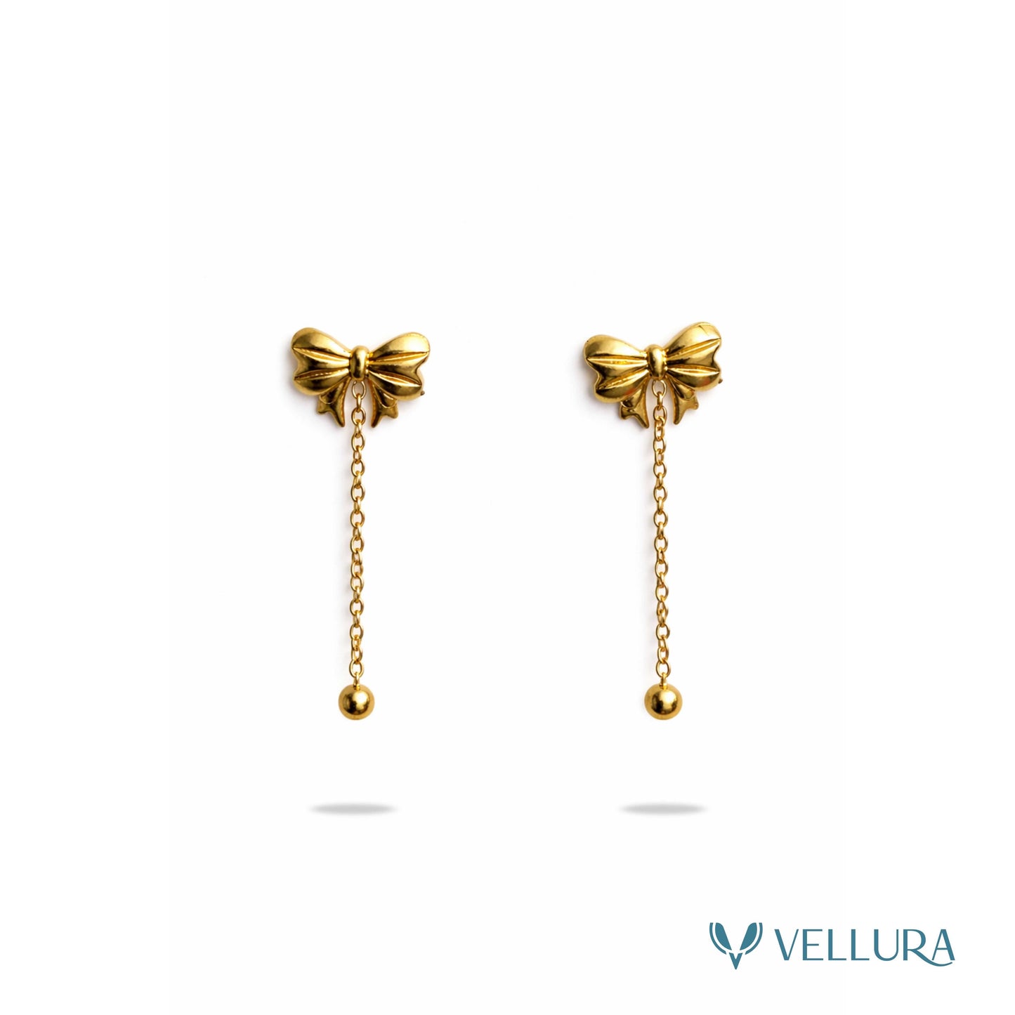 Gold Bow Drop Earrings
