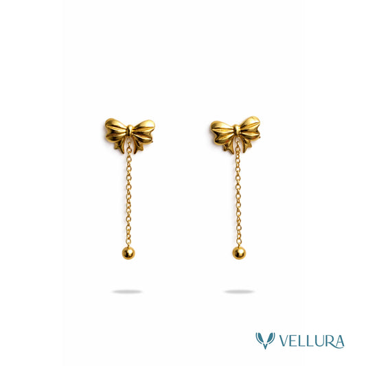 Gold Bow Drop Earrings
