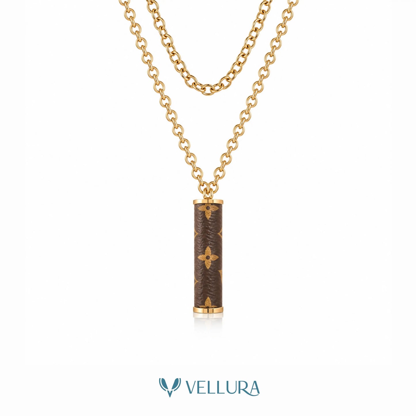 LV Inspired Dual Layer Pendant Necklace