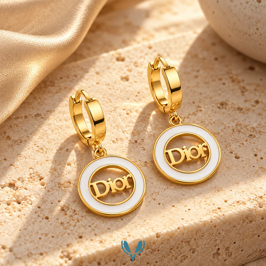 Gold & White Monogram Hoop Drop Earrings