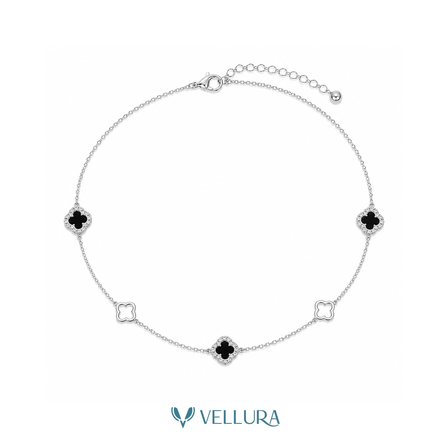 Silver Black Clover Necklace