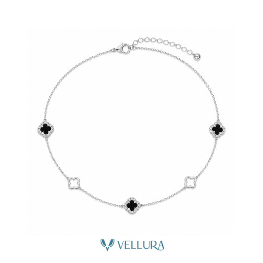 Silver Black Clover Necklace