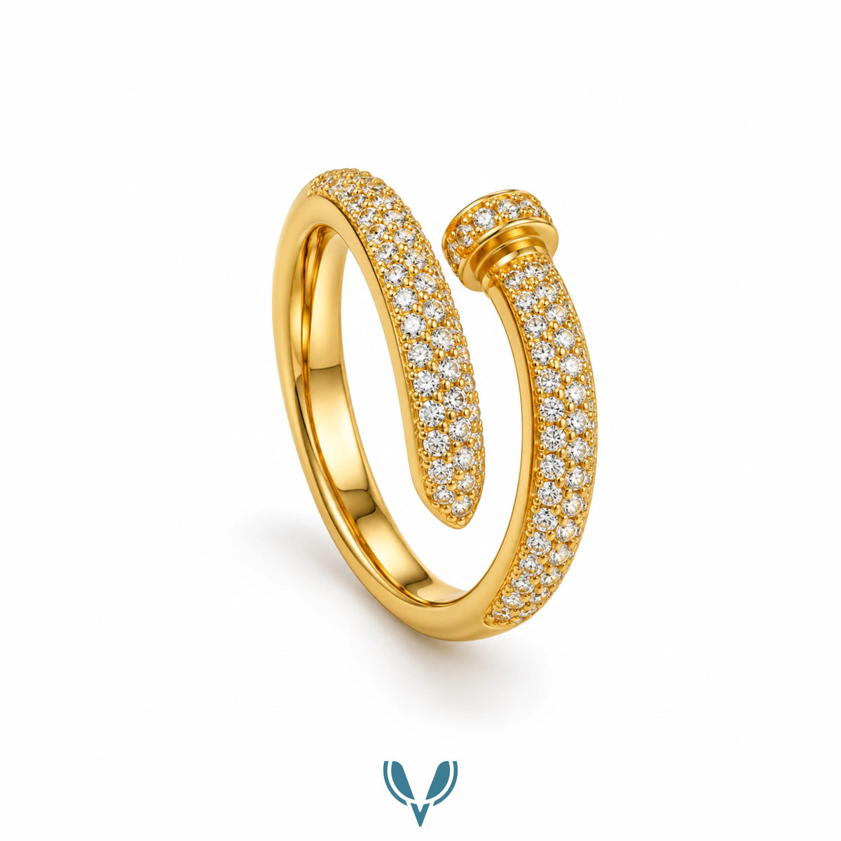 Gold Nail-Inspired CZ Wrap Ring
