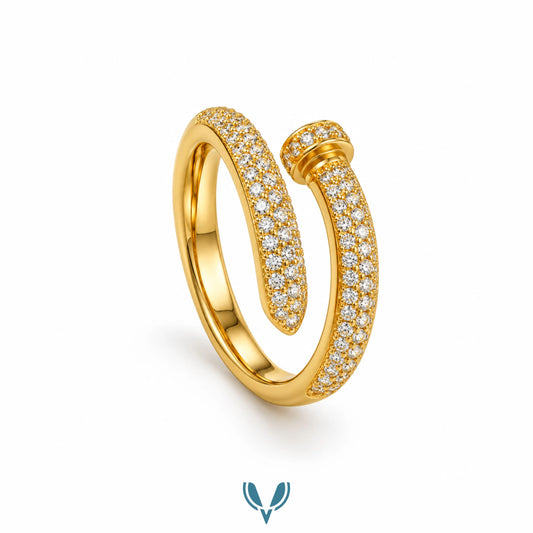 Gold Nail-Inspired CZ Ring