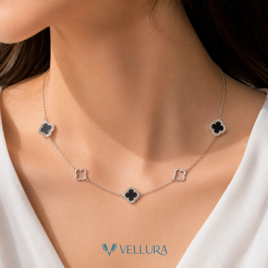 Silver Black Clover Necklace