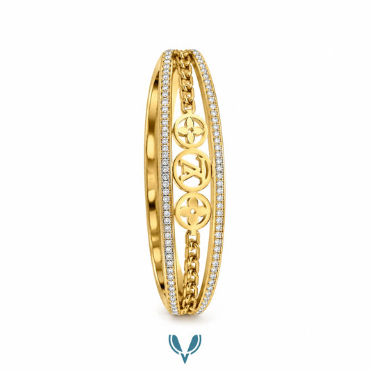 Gold Monogram CZ Chain Bangle Bracelet