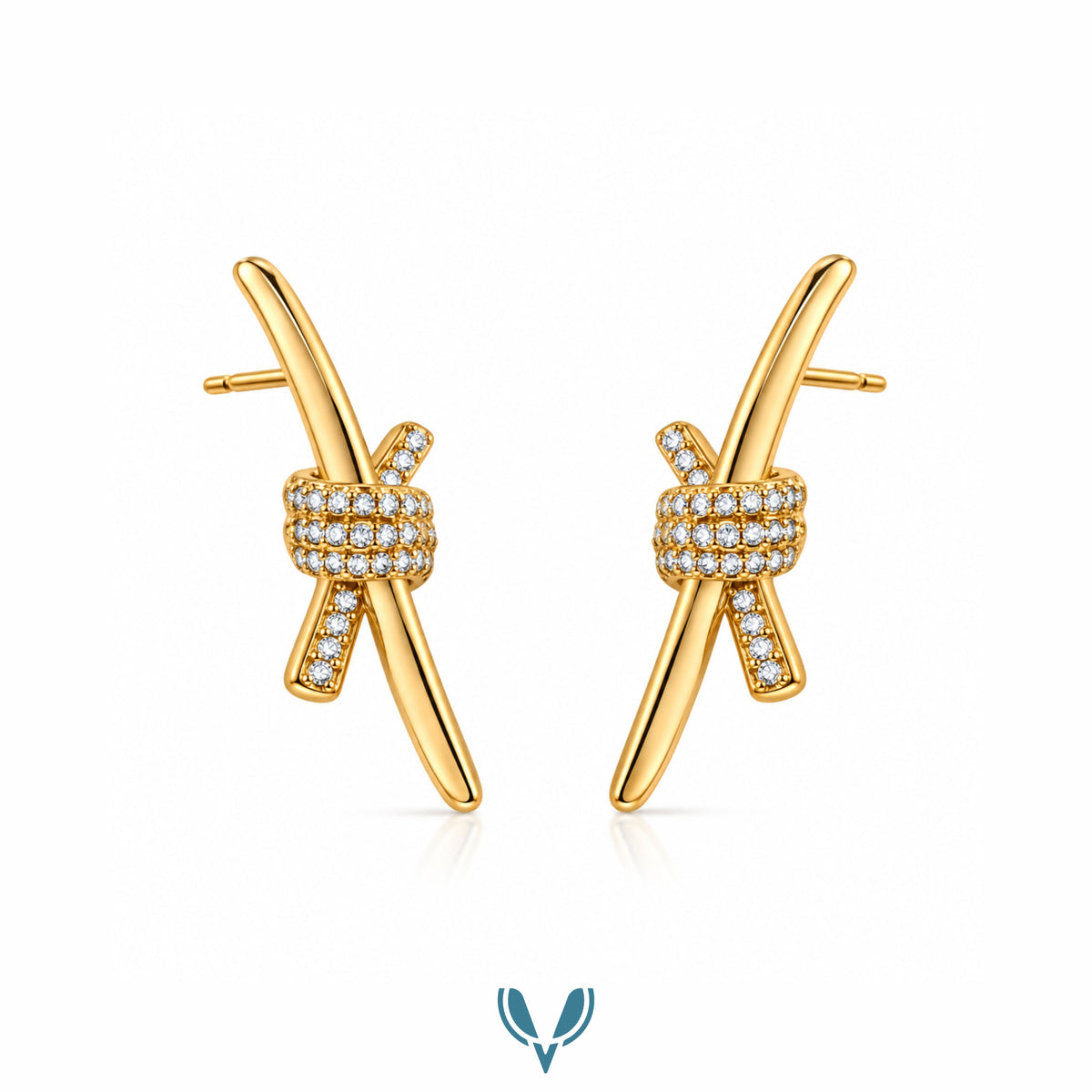 Gold Knot CZ Stud Earrings
