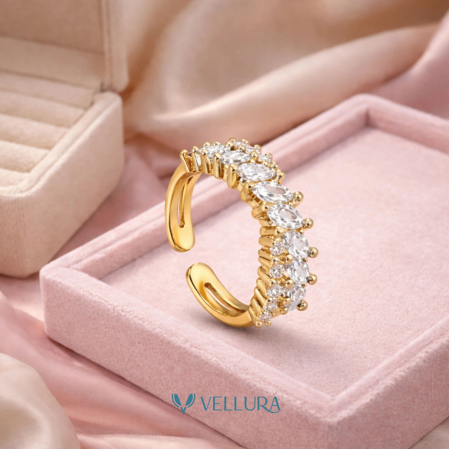 Wave Ring with Marquise Zircon Stones