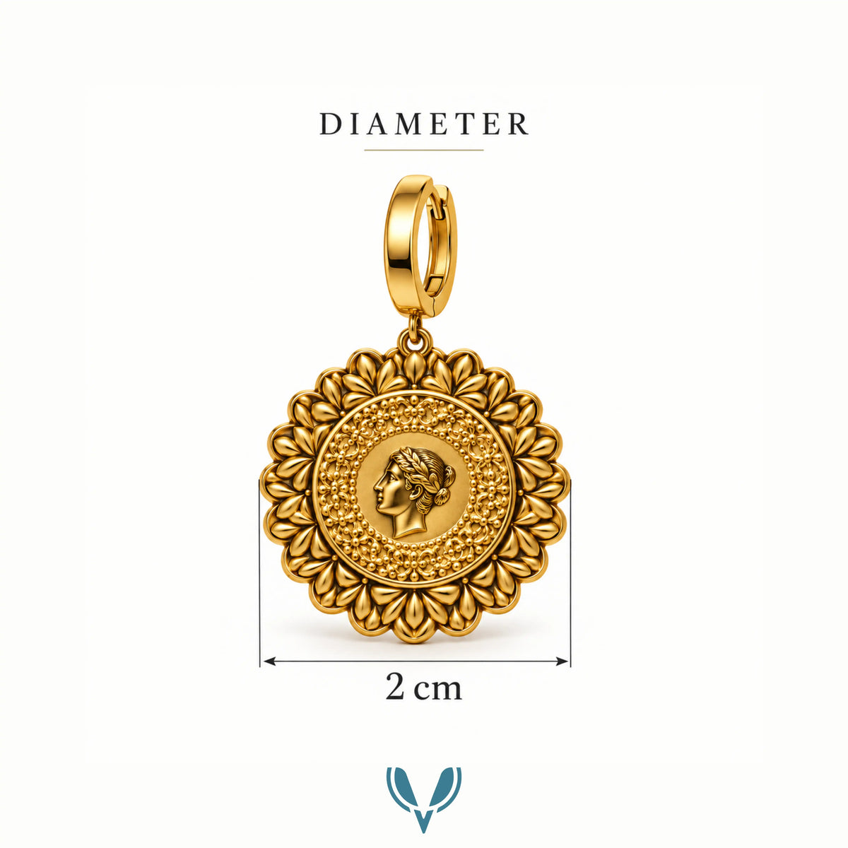 Gold Vintage Medallion Hoop Drop Earrings