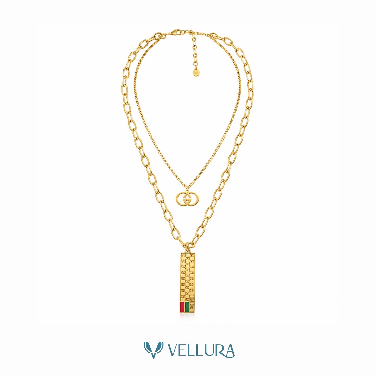 Gucci Inspired Dual Layer Pendant Necklace